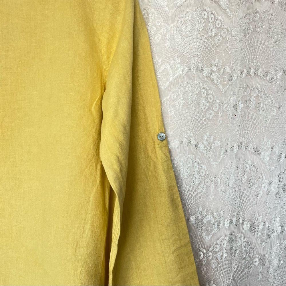 Terzo Millennio Linen Top Yellow High Low Roll Tab Sleeves Shirt Tunic Sz M - Picture 7 of 16